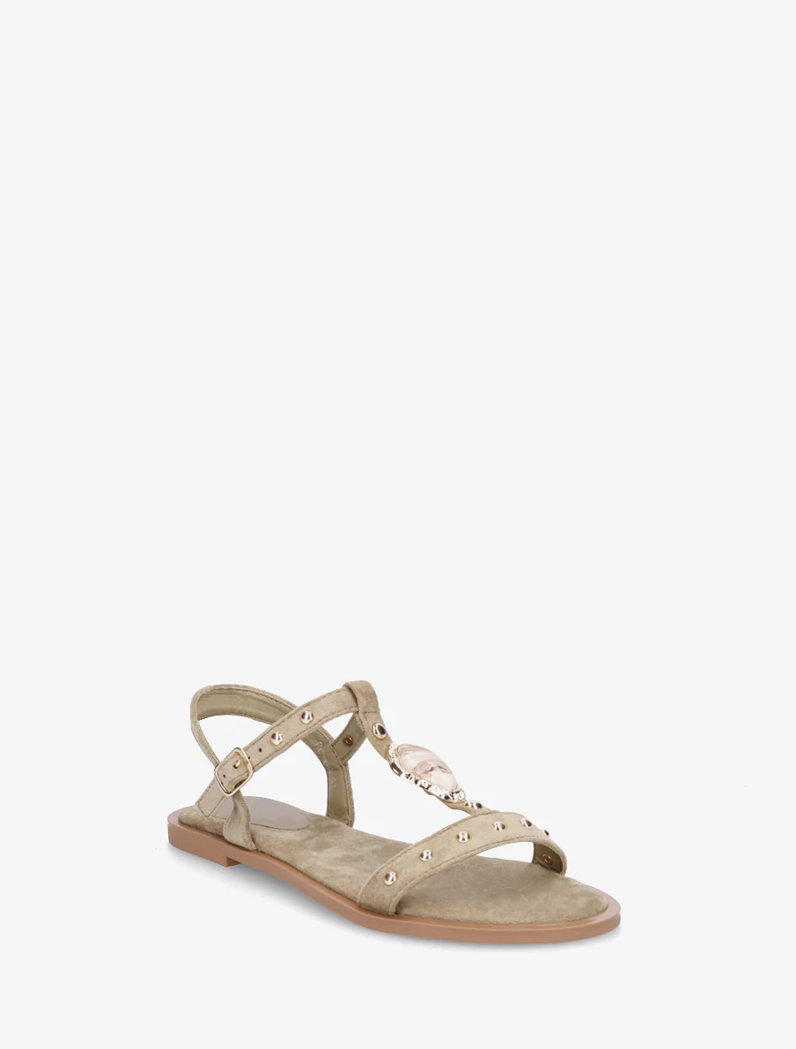 Suède sandalen met sierlijke inzetstukken - Kaki - Image 2
