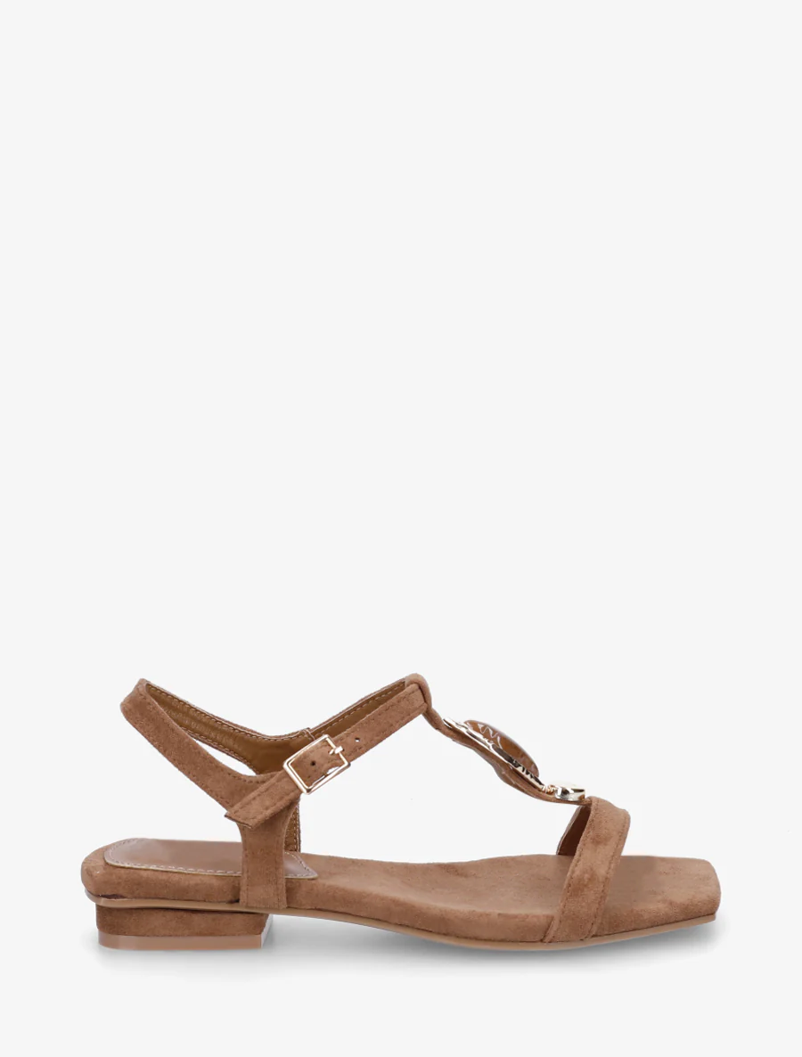 Suède sandalen met stenen inzetstuk - Bruin