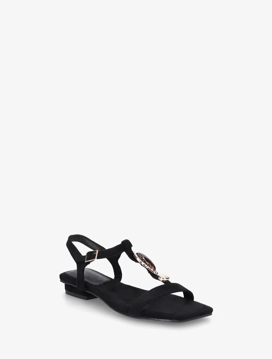 Suède sandalen met stenen inzetstuk - Zwart - Image 2