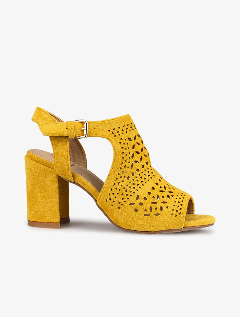 Suede sandalen met stippen - mosterdkleurig - Image 2