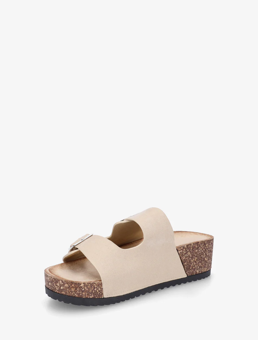 Suède slippers met kurkeffectzool - Beige - Image 3