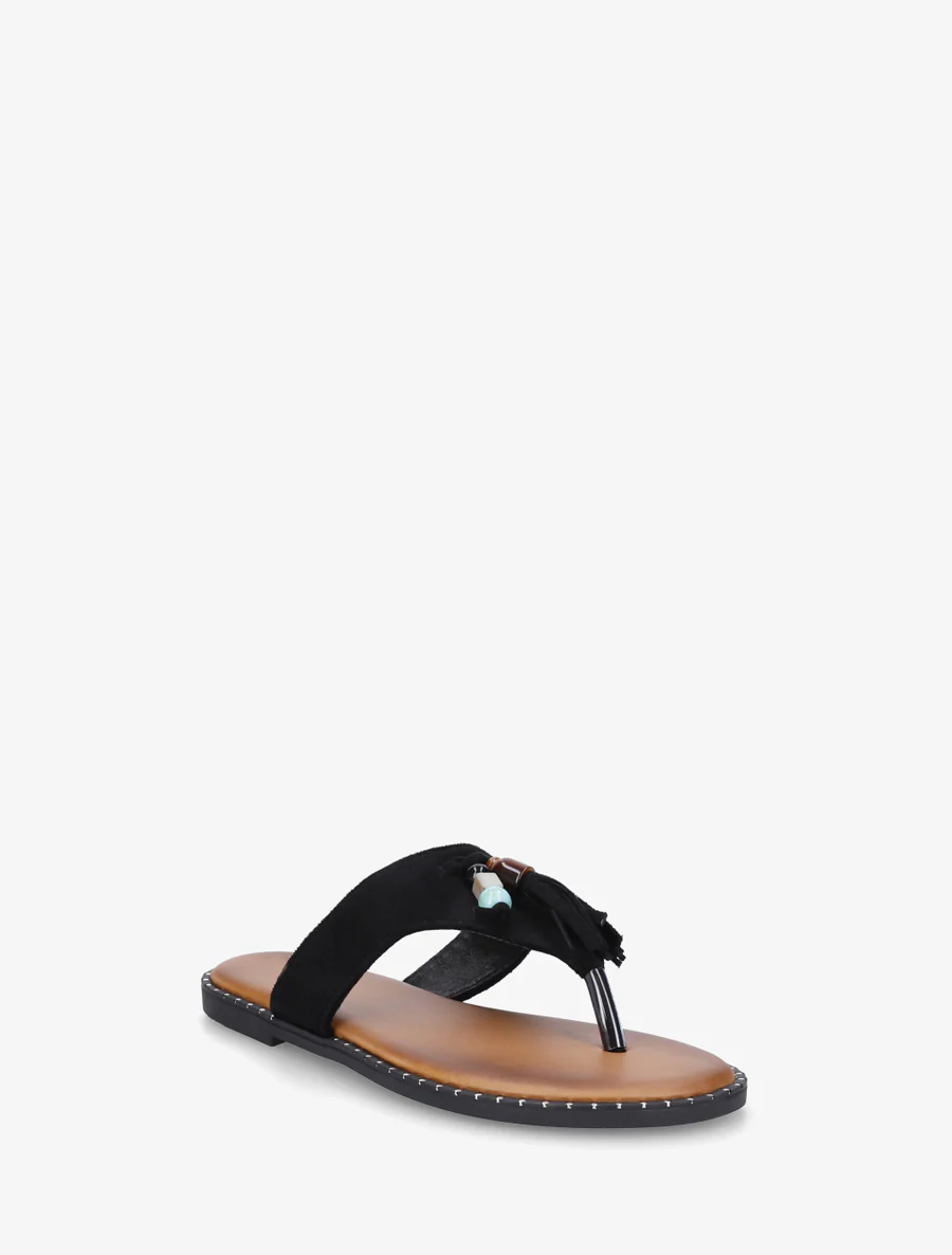 Suède slippers met parels en kwastjes - Zwart - Image 2