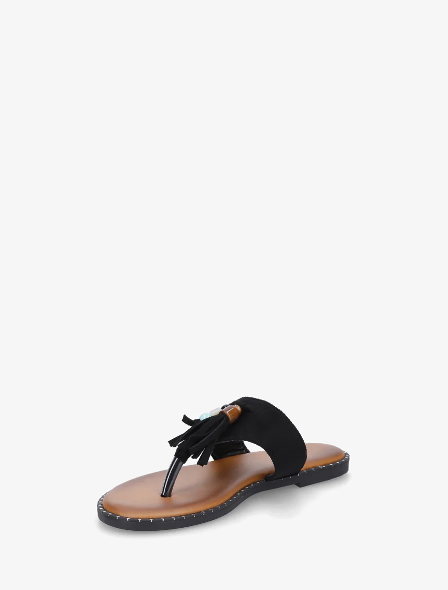 Suède slippers met parels en kwastjes - Zwart - Image 3