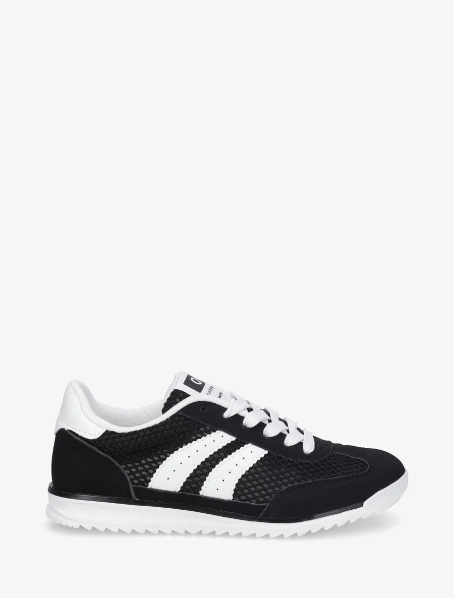 Suède sneakers en opengewerkt textiel - Zwart