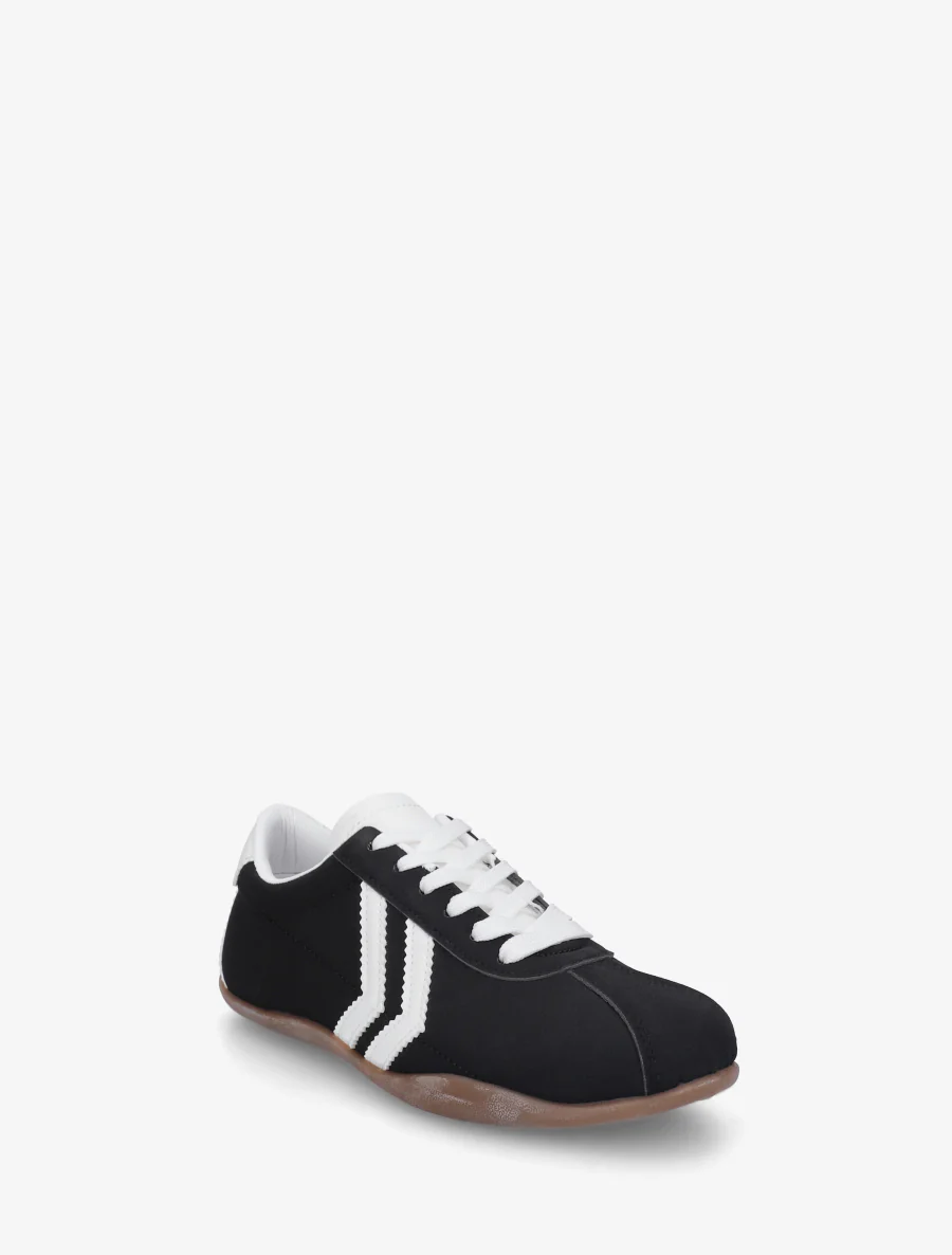 Suède sneakers met contrasterende strepen. - Zwart - Image 2