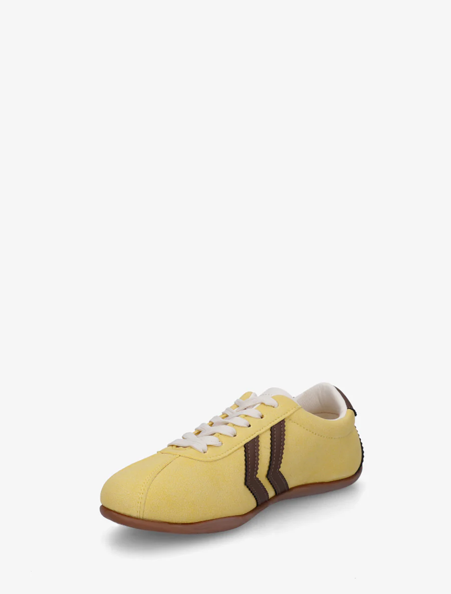 Suède sneakers met contrasterende strepen. - Geel - Image 3