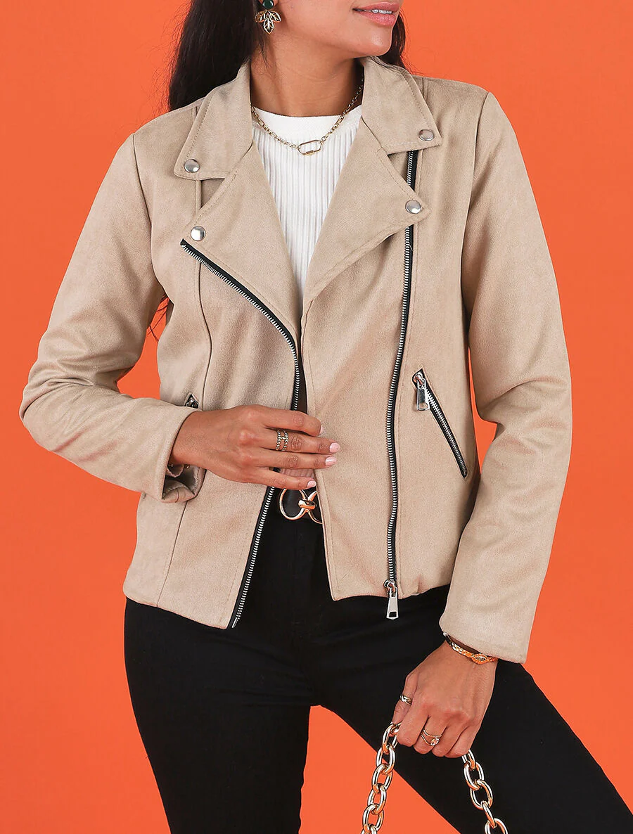 Suedine jasje in 'Perfecto' stijl - Beige - Image 4