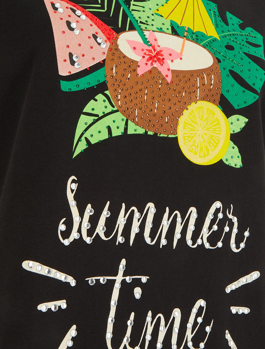 Summer Time T-shirt met strass - Zwart - Image 3