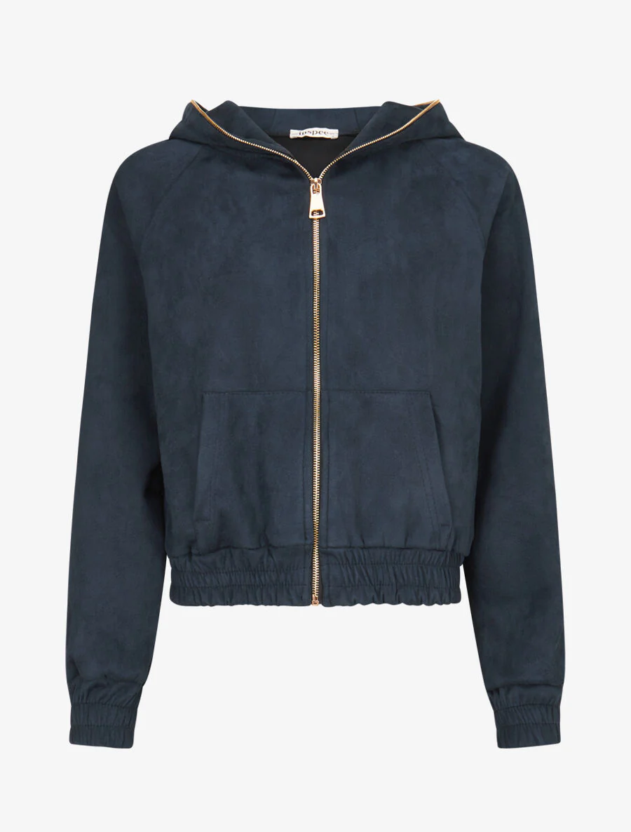 Sweatshirt van suède met ritssluiting - Donkerblauw