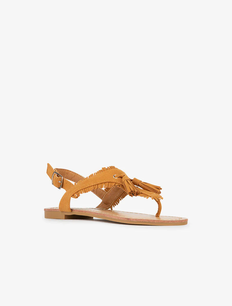 T-band sandalen met brede franje - camel - Image 2