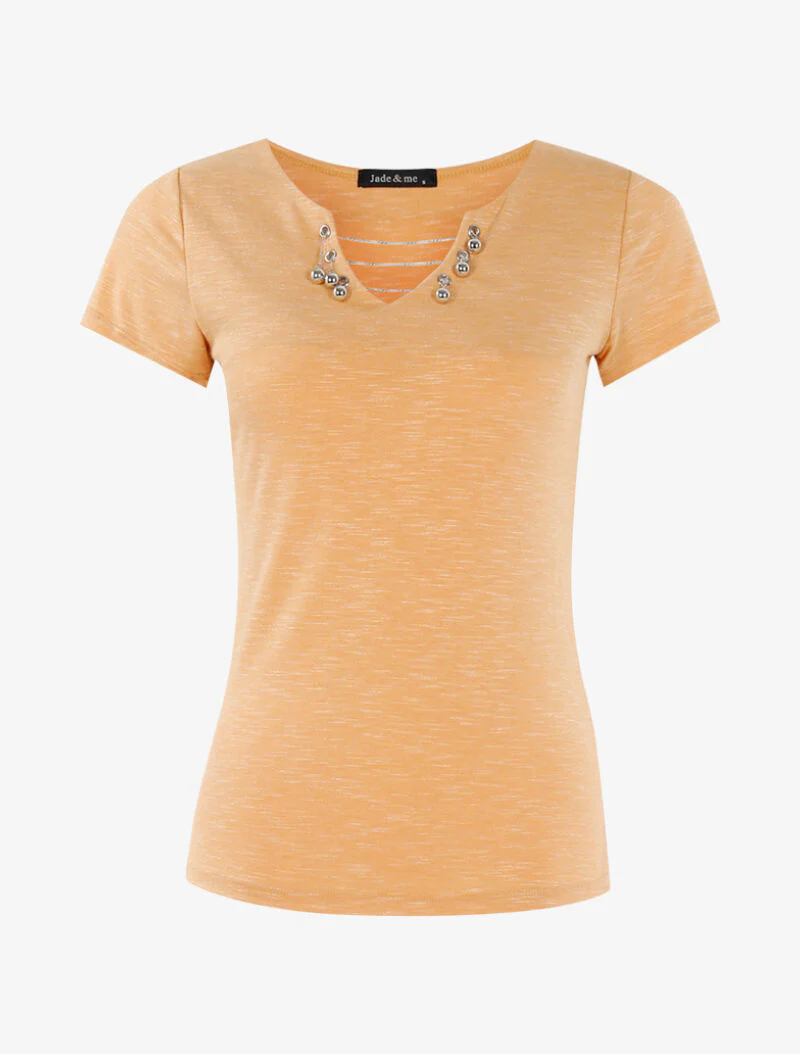 Gemêleerd T-shirt met kettingdetails - lichtoranje - oranje