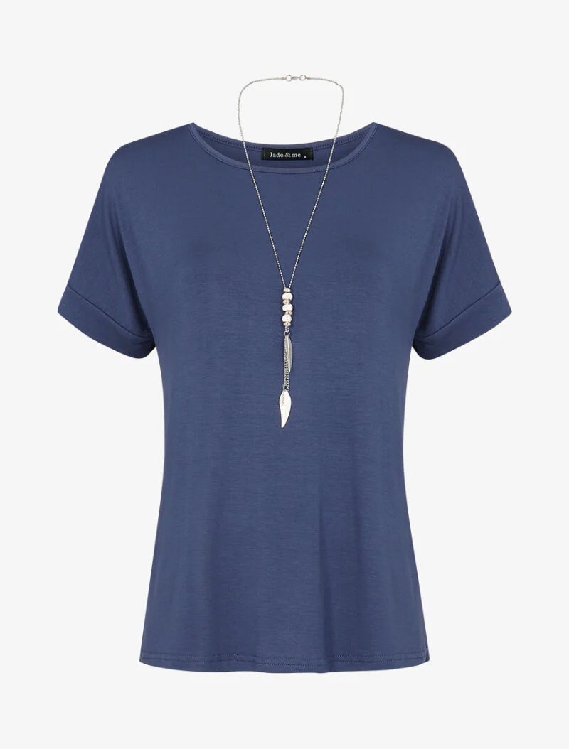 Losvallend T-shirt met halssnoer - blauw