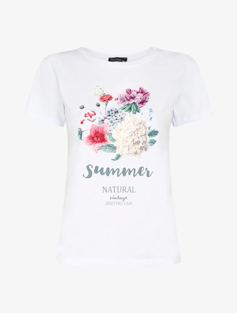 T-shirt met bloemenboeketmotief - Wit