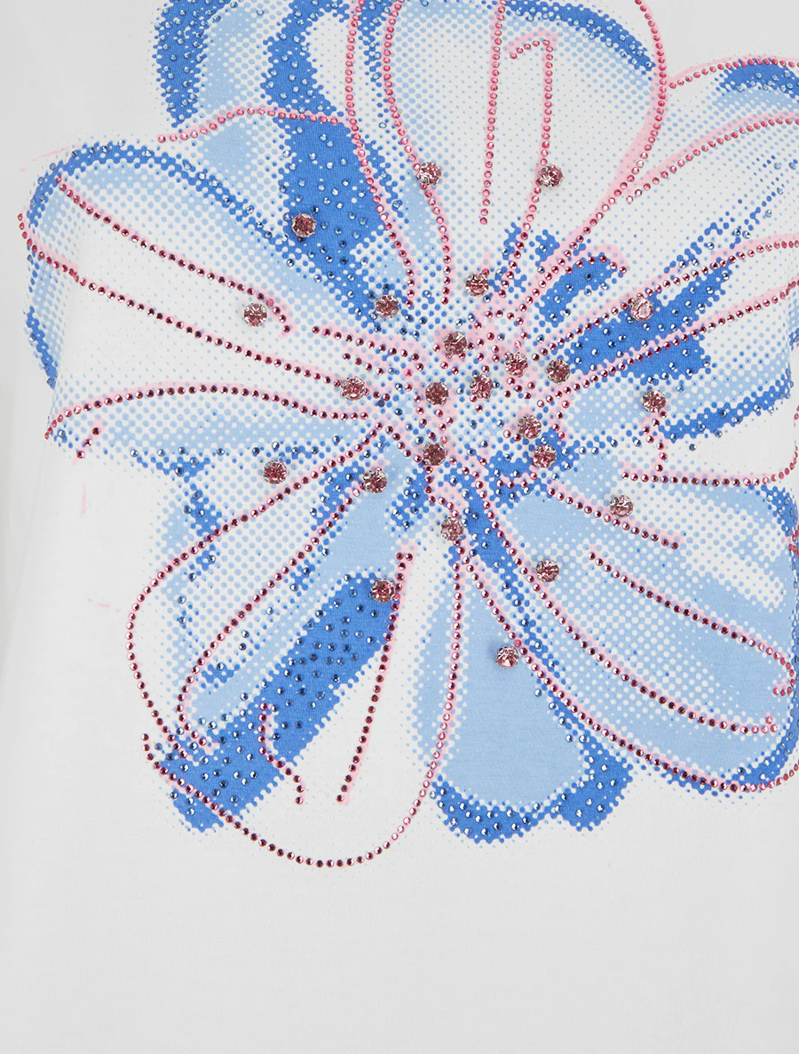 T-shirt met bloemenmotief en strass. - Wit - Image 3