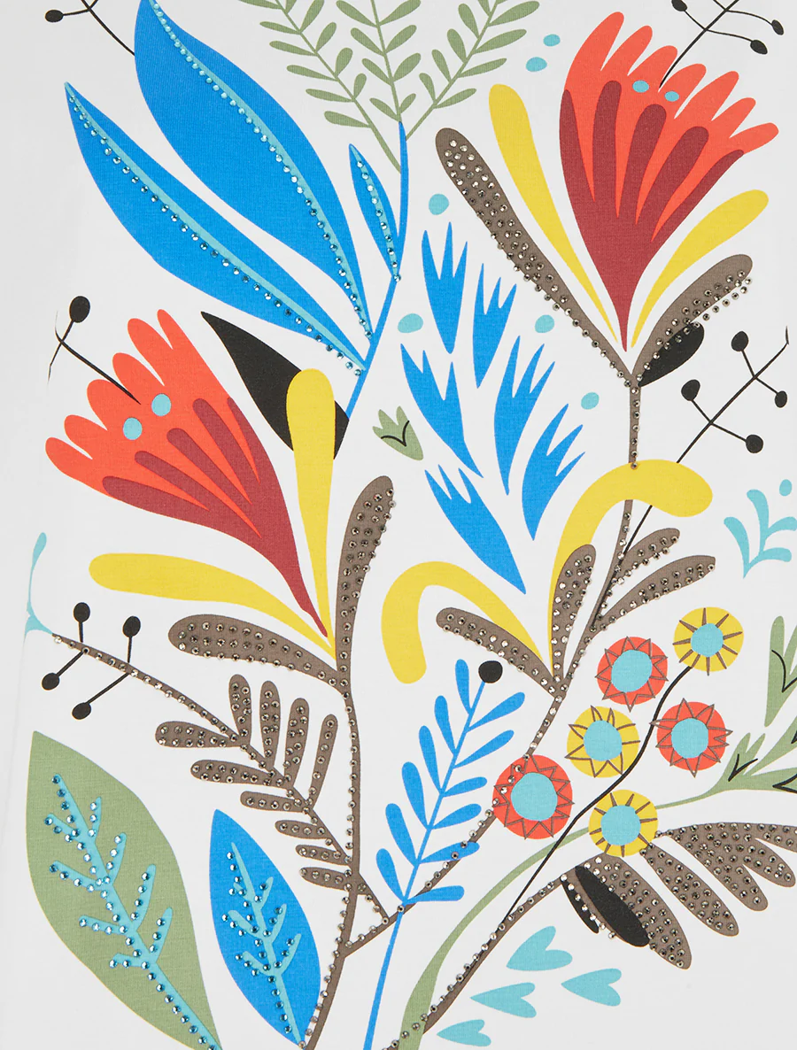 T-shirt met bloemenmotief en strasssteentjes - Wit - Image 3