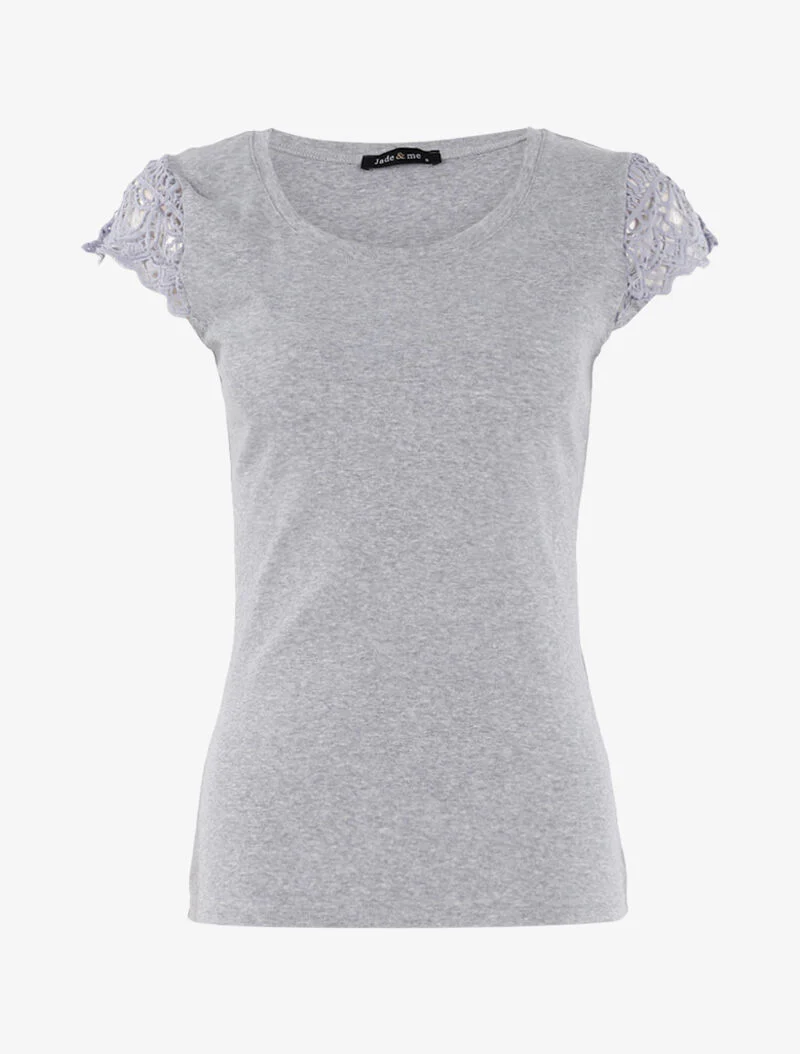 T-shirt met gehaakte kapmouwtjes - lichtgrijs