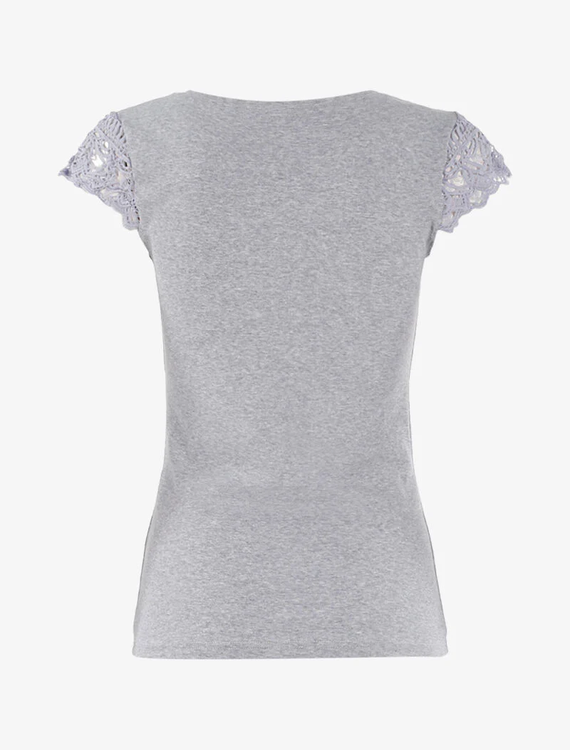 T-shirt met gehaakte kapmouwtjes - lichtgrijs - Image 2