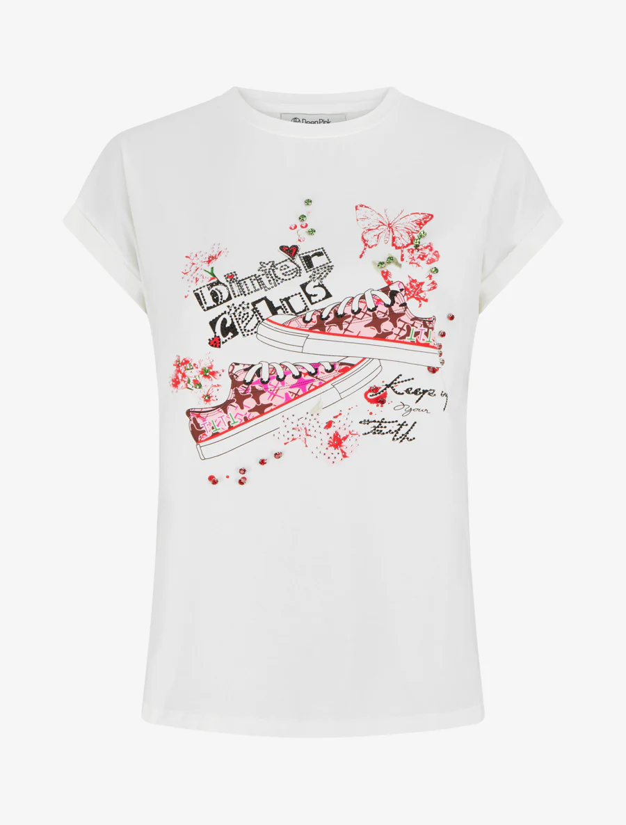 T-shirt met sneakers en vlinders motief - Wit