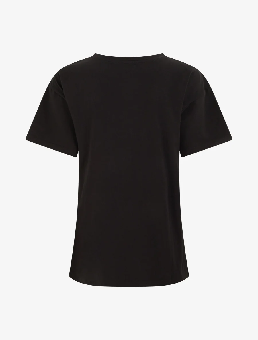 T-shirt met strass en motief van dame met hoed - Zwart - Image 2