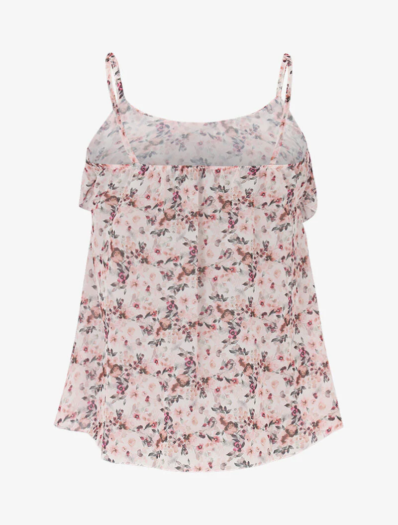 Mouwloos shirt in voile met prints - Ecru - Image 2