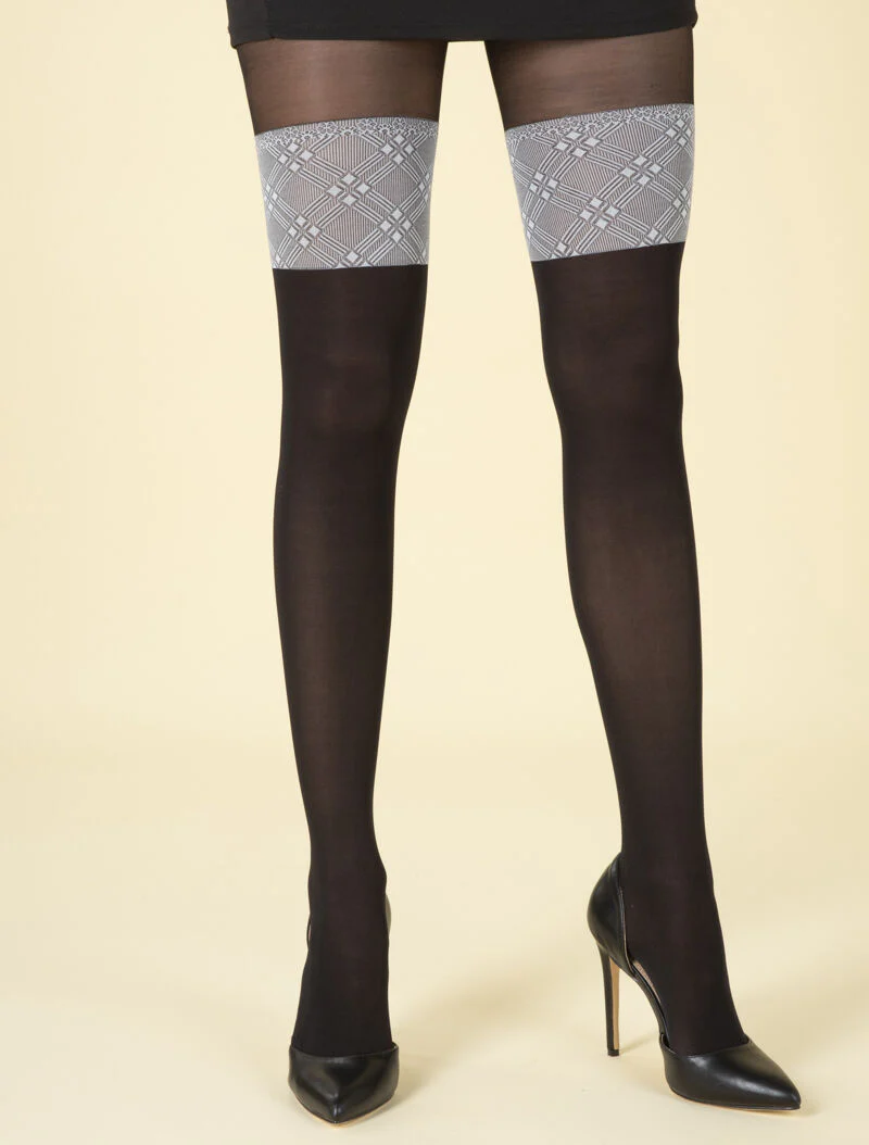 Tartan beenwarmers-stijl panty - zwart