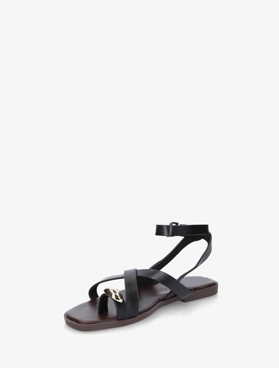 Teenslippers met teenscheiding en metalen sieraad - Zwart - Image 3