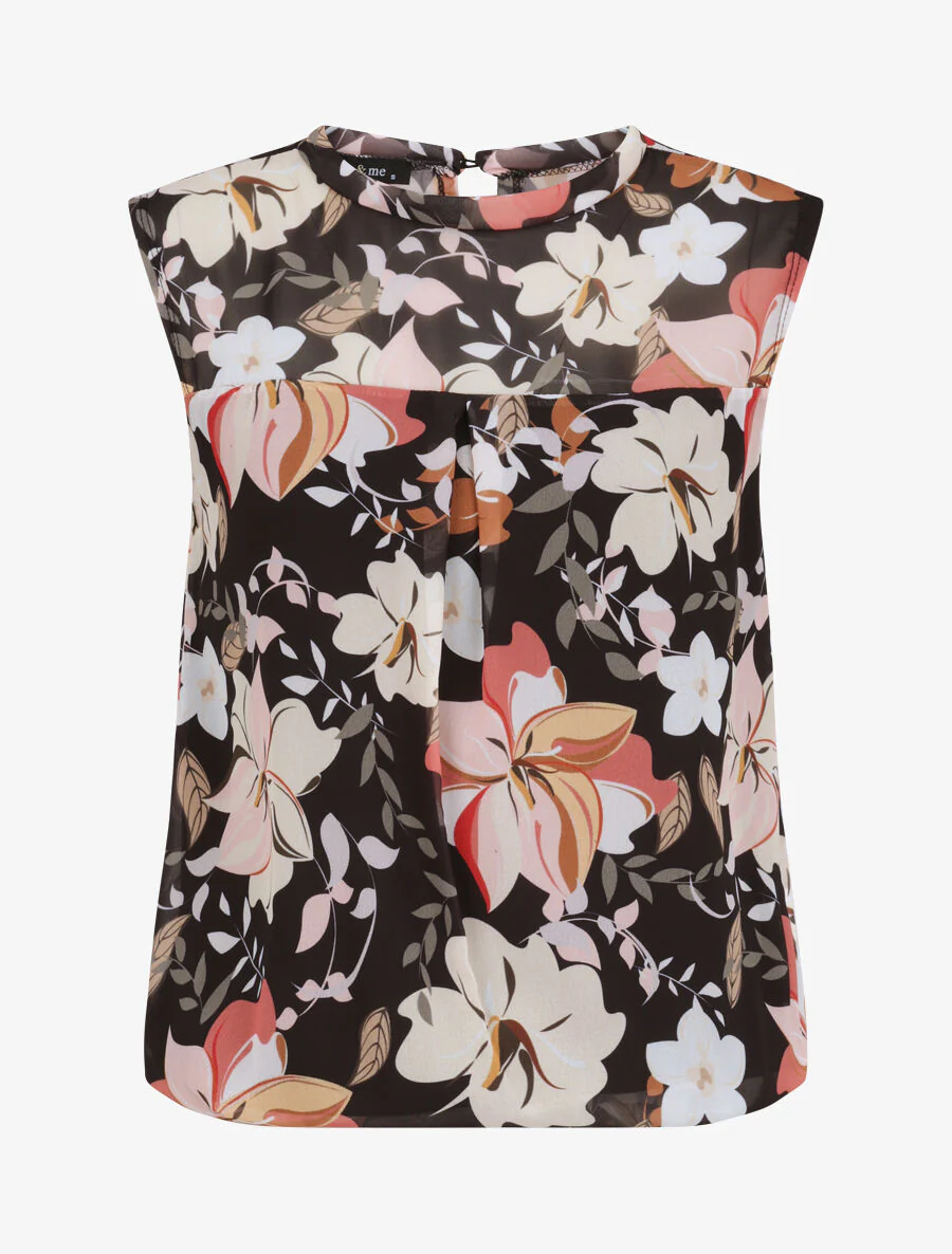 Top bal met grote bloemenprint - Zwart