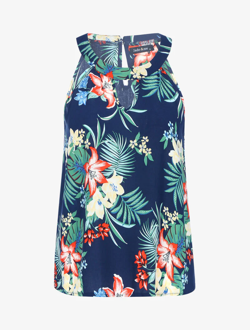 Bloemen top met Amerikaanse kraag - marineblauw