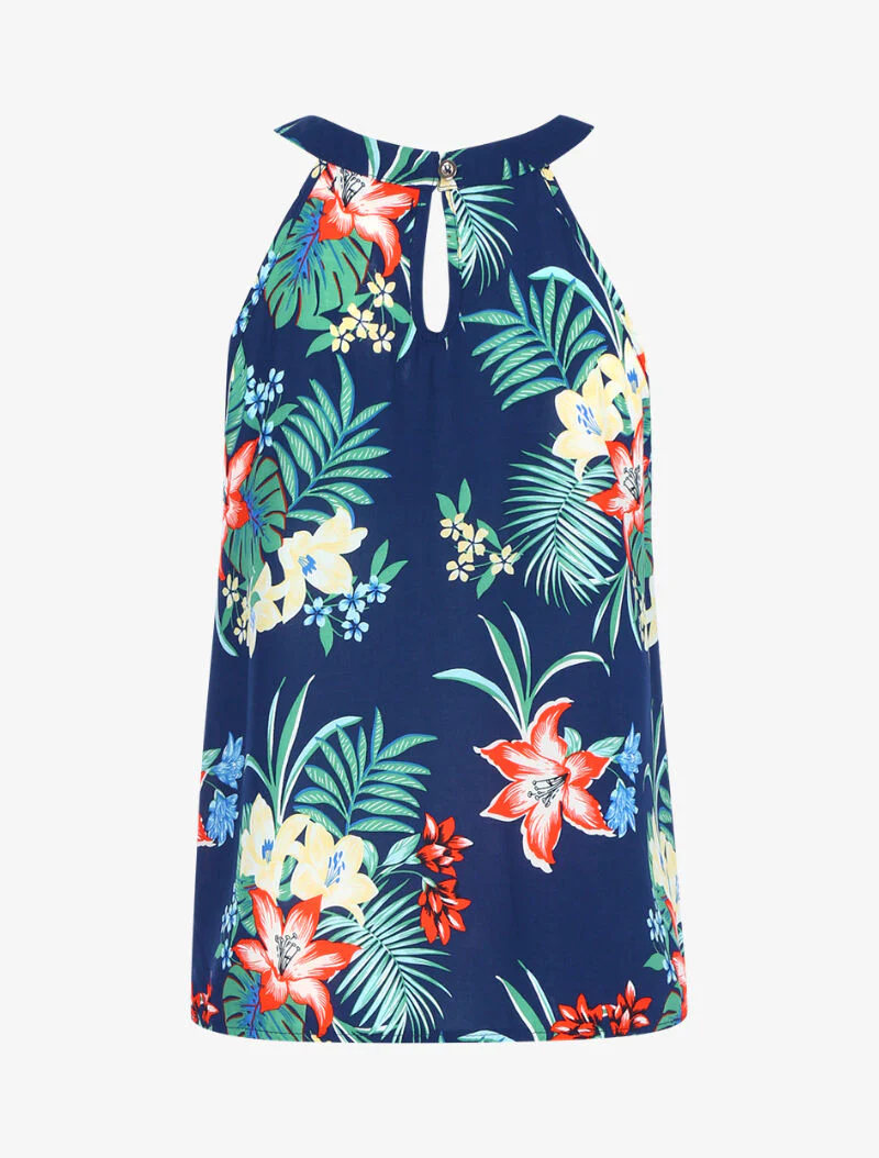 Bloemen top met Amerikaanse kraag - marineblauw - Image 2