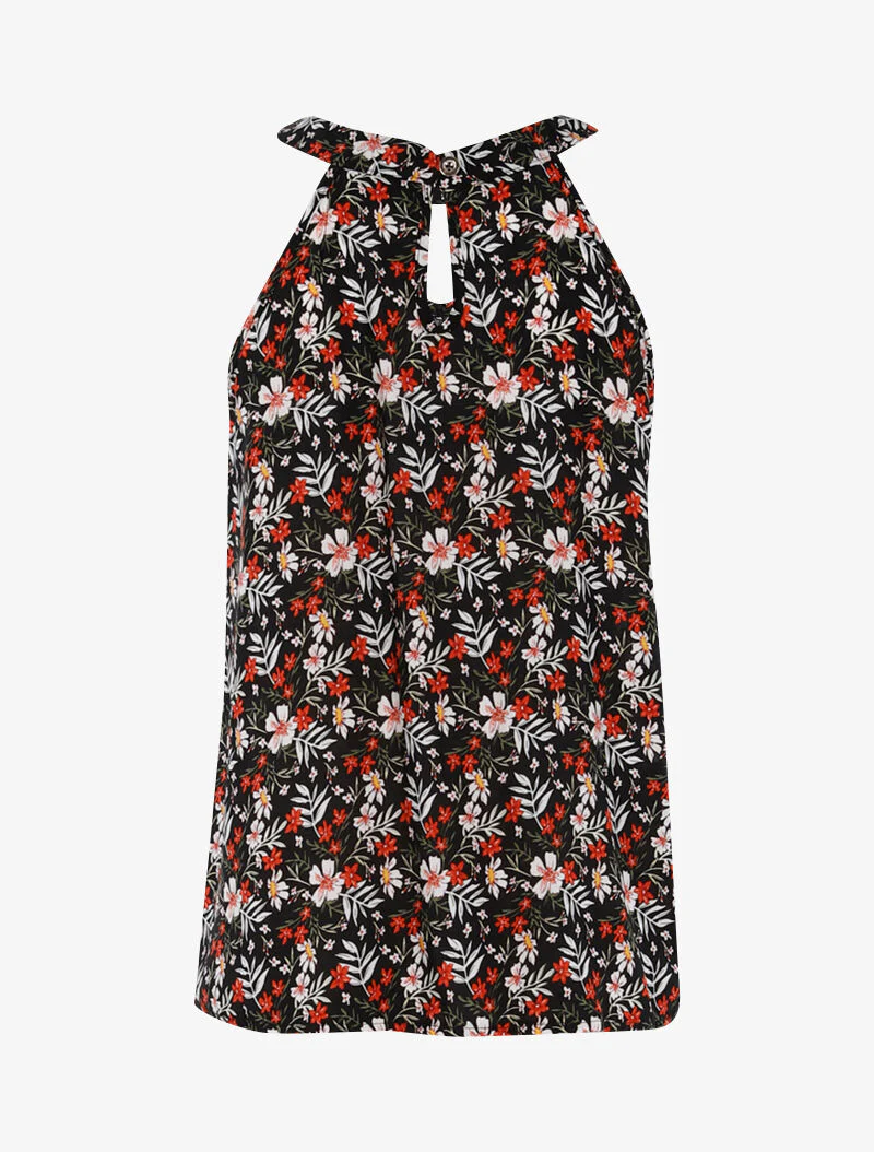 Bloemen top met Amerikaanse kraag - zwart - Image 2