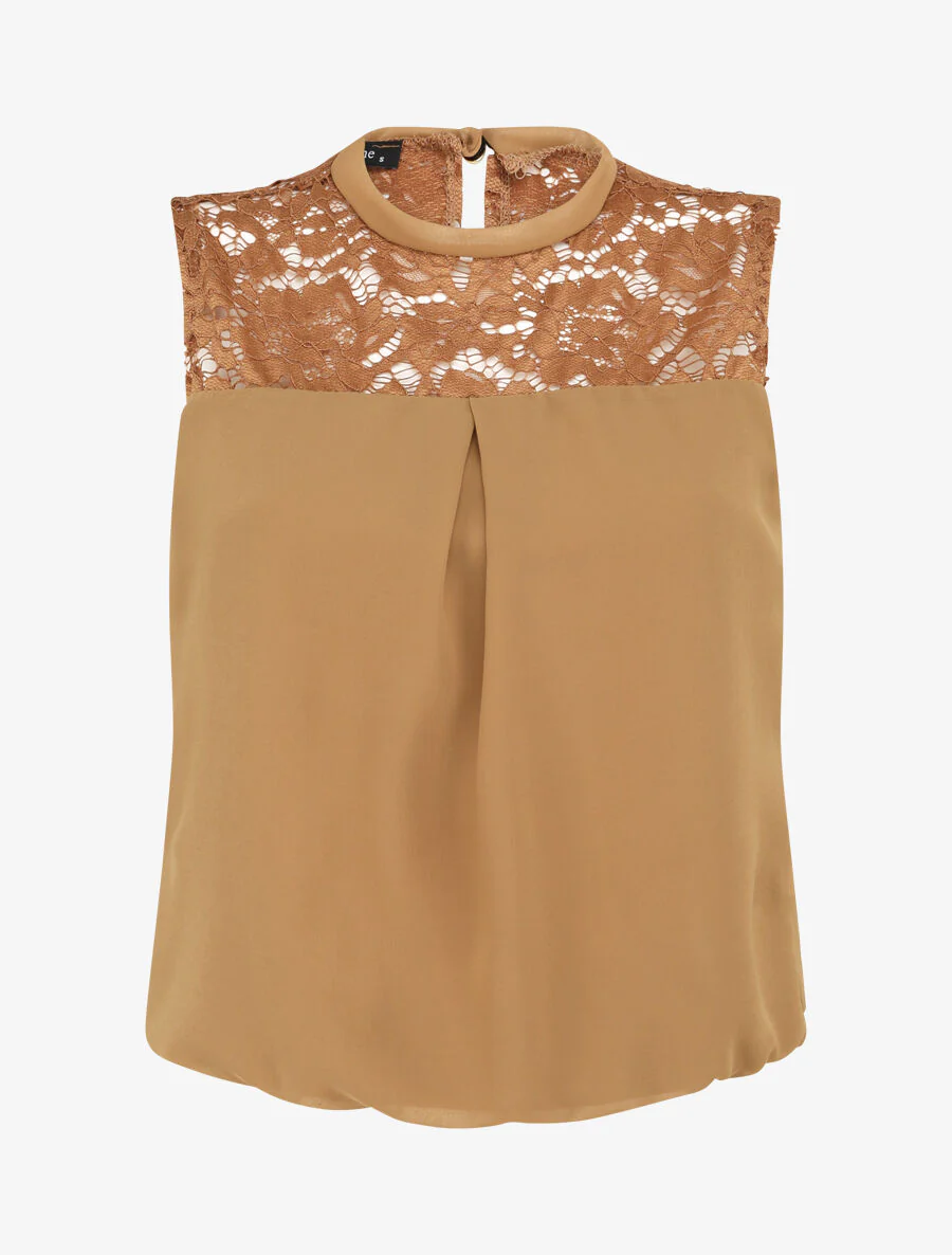 Top bal in kant met schouderbandjes - Camel