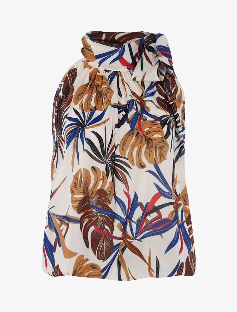 Top met bladenprint - beige