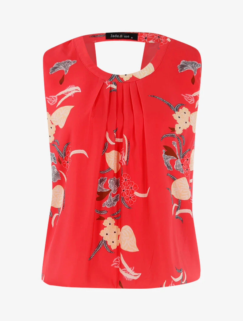 Top met bloemenprint - koraal