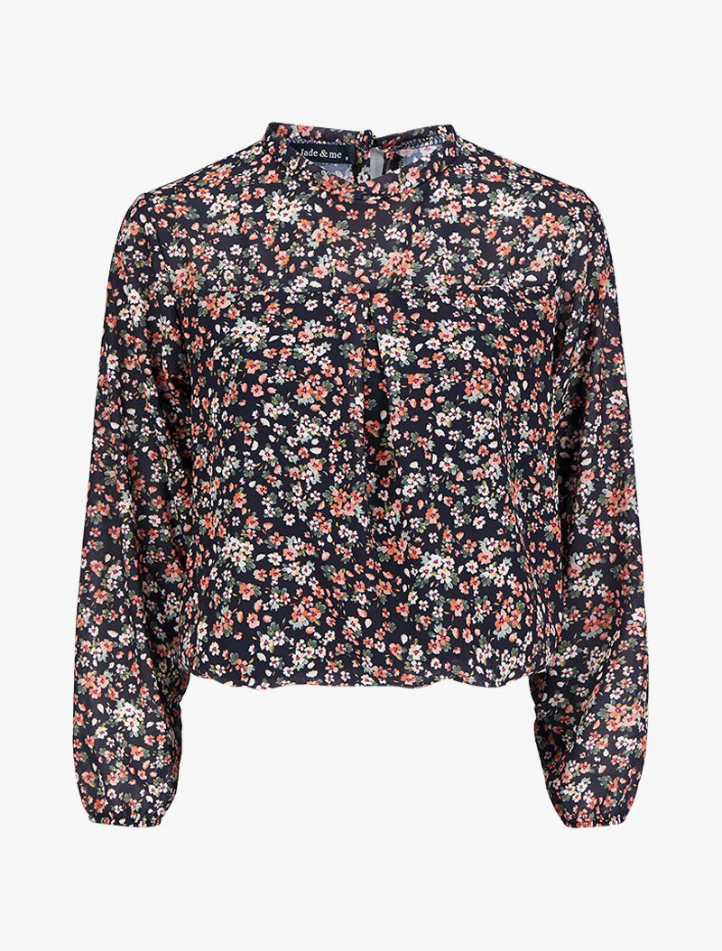 Top met zomerbloemenprint - Zwart