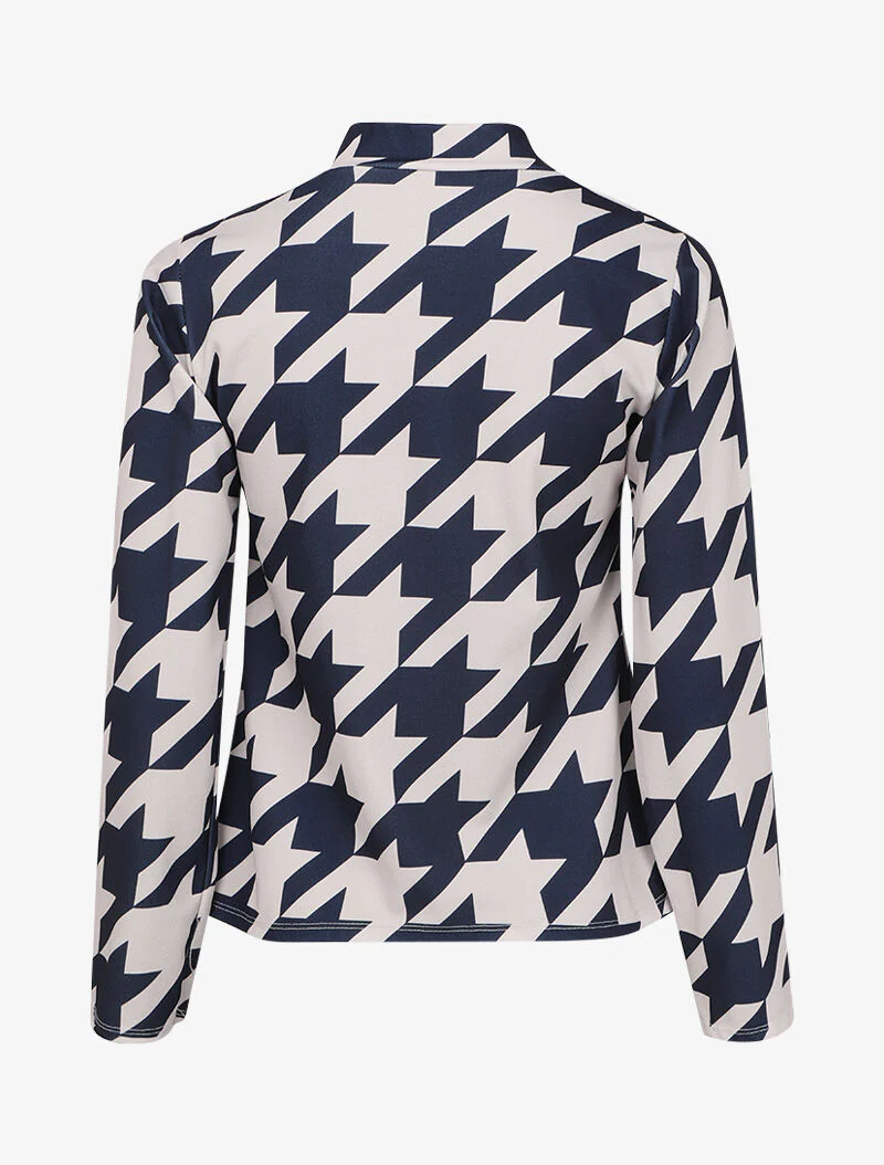 Top met lavallièrekraag met pied-de-poule print - Blauw - Image 2