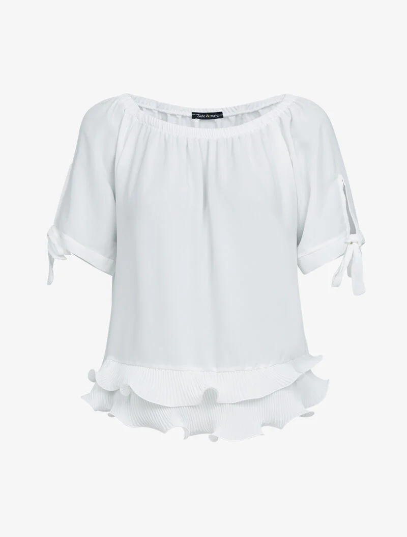 Top in geplisseerde voile stof - wit