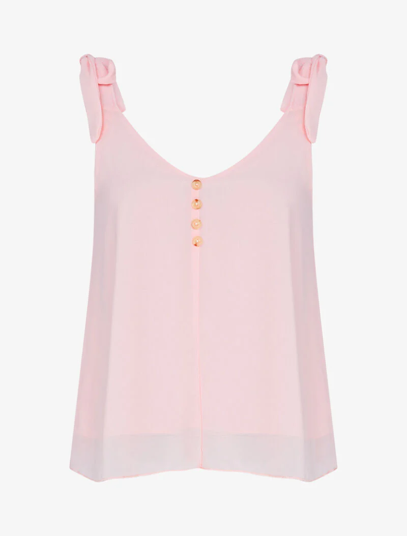 Top in voile met decoratieve knopen - koraal