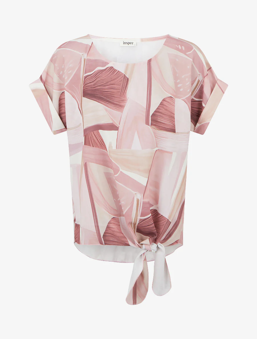 Top met abstracte print en striksluiting - Roos