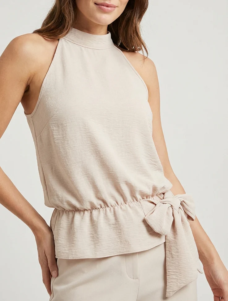 Top met Amerikaanse kraag en knoop - Beige - Image 4