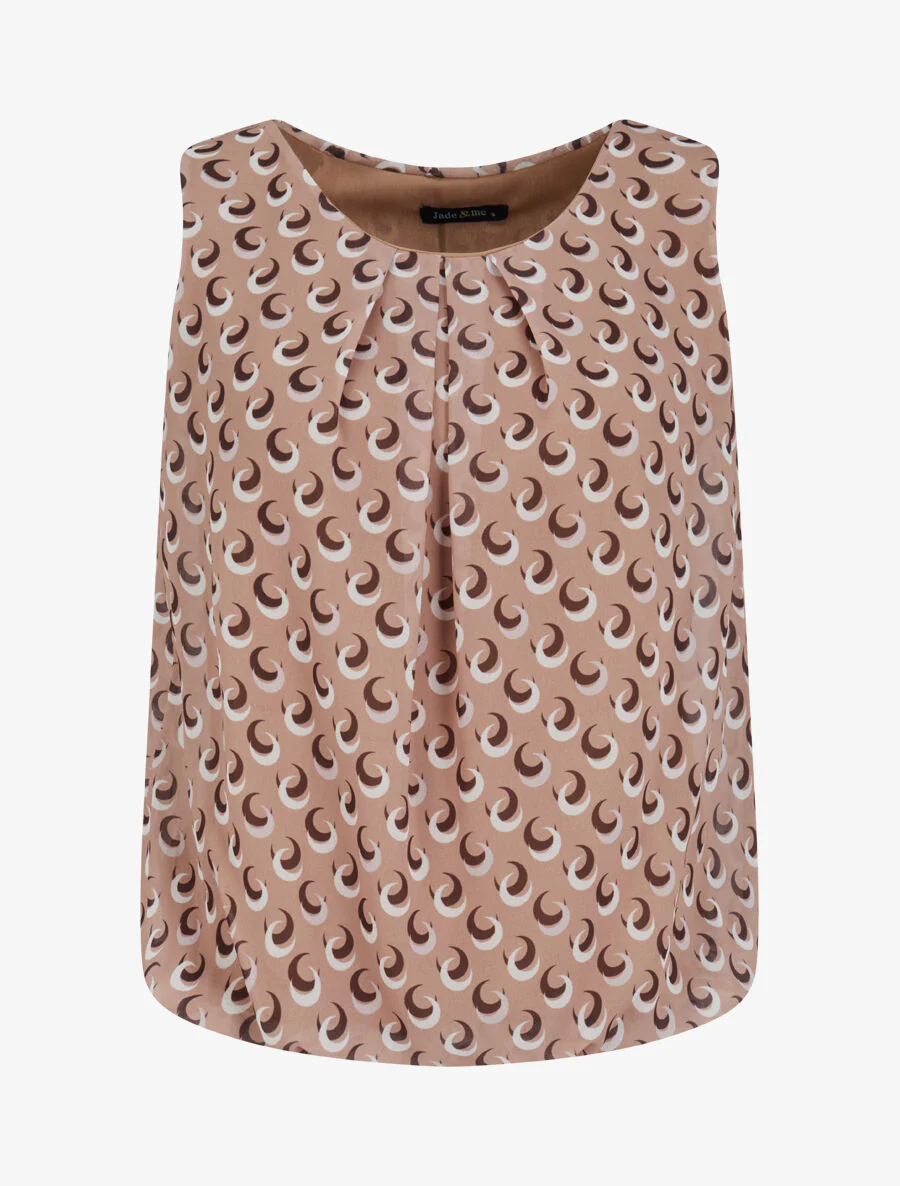Top met halve maanprint zonder mouwen - taupe