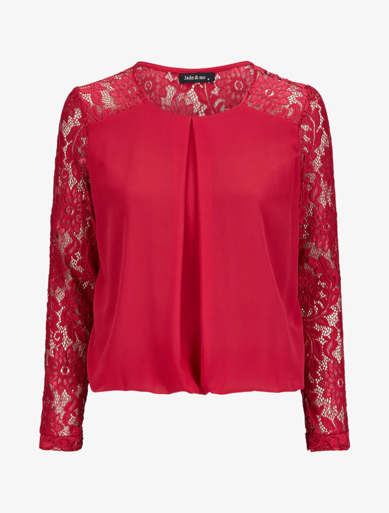 Top bol coupe met kanten inzetstuk - Rood