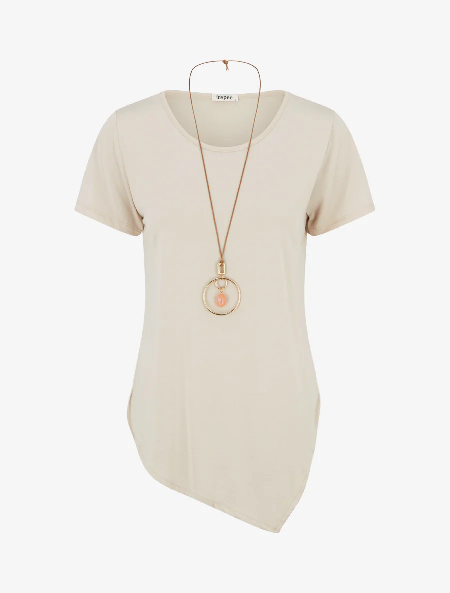 Top met korte mouwen en asymmetrische randen - Beige