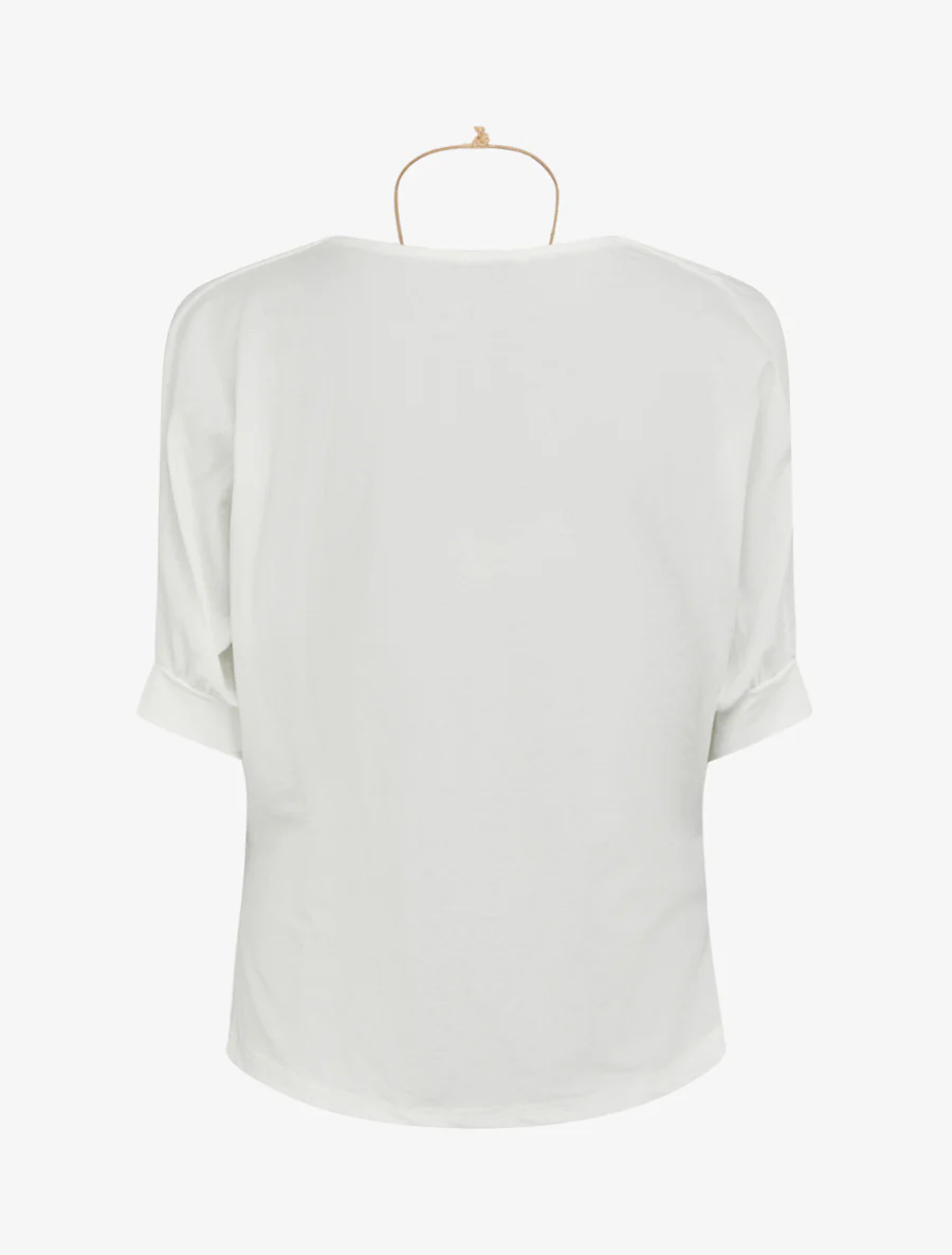 Top met korte mouwen en linnenlook met watervalhals. - Wit - Image 2
