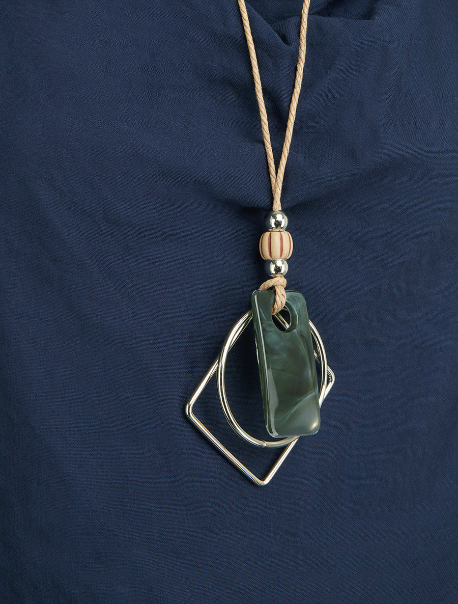 Top met korte mouwen en linnenlook met watervalhals. - Marine - Image 3