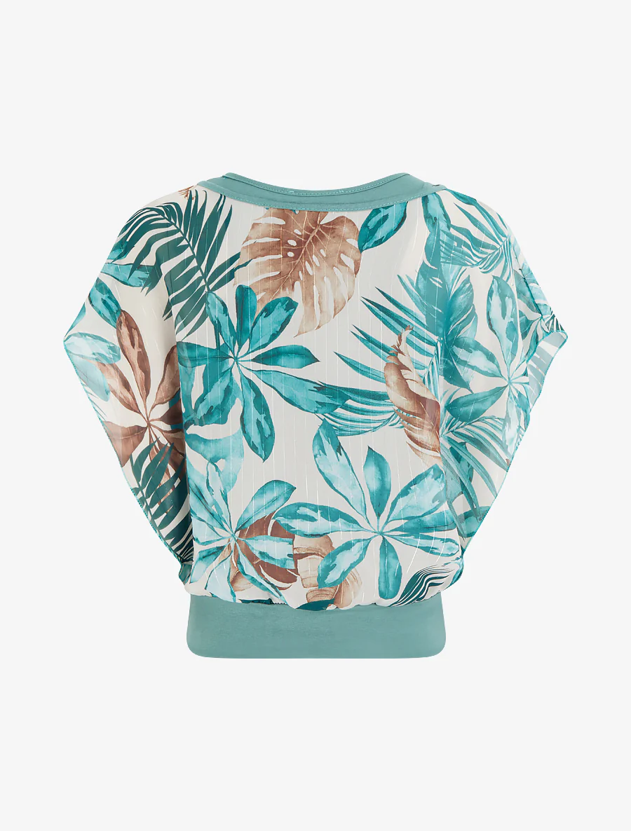 Top met korte mouwen en tropische print - Turkoois - Image 2