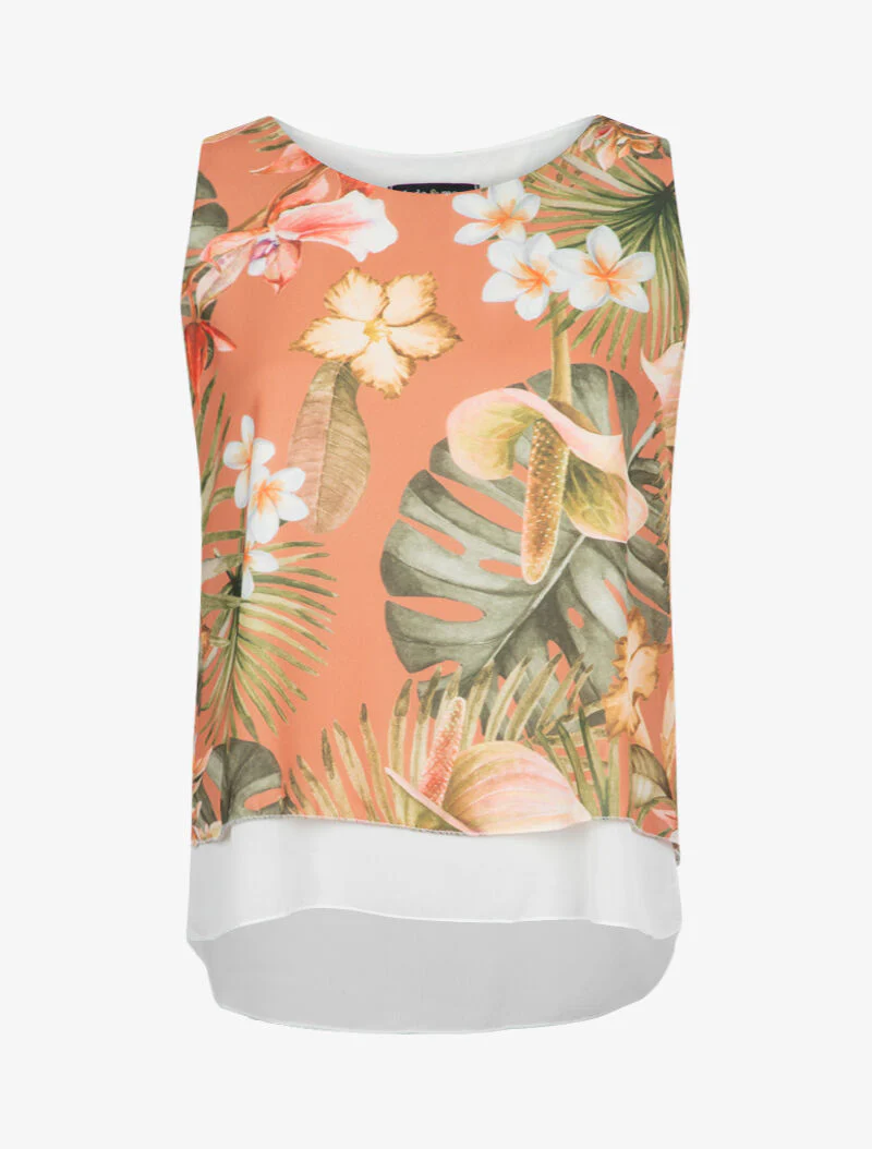 Top met overlappende lagen en print op de stof - roze - Image 3