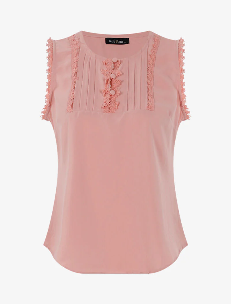 Top met geplooide details en haakwerk - roze