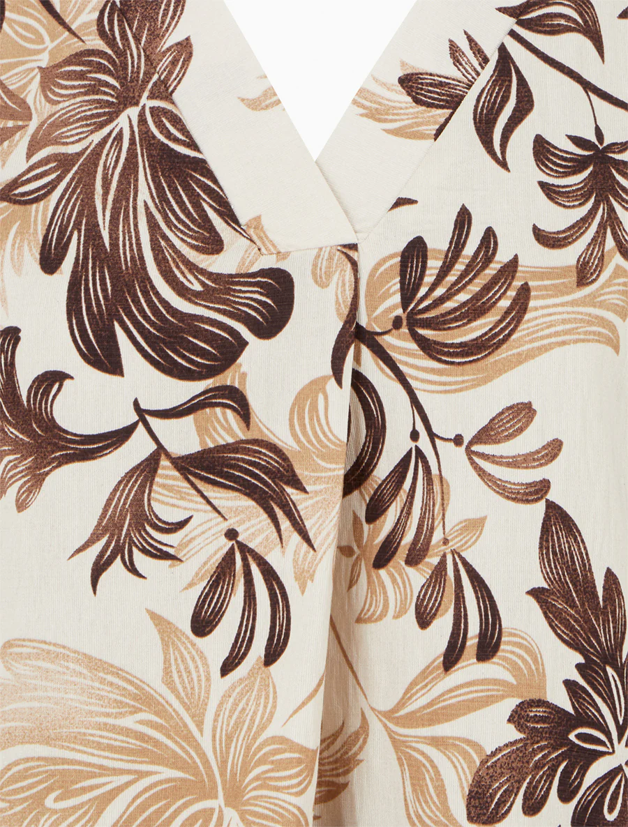 Top met V-hals en plantenprint - Bruin - Image 3