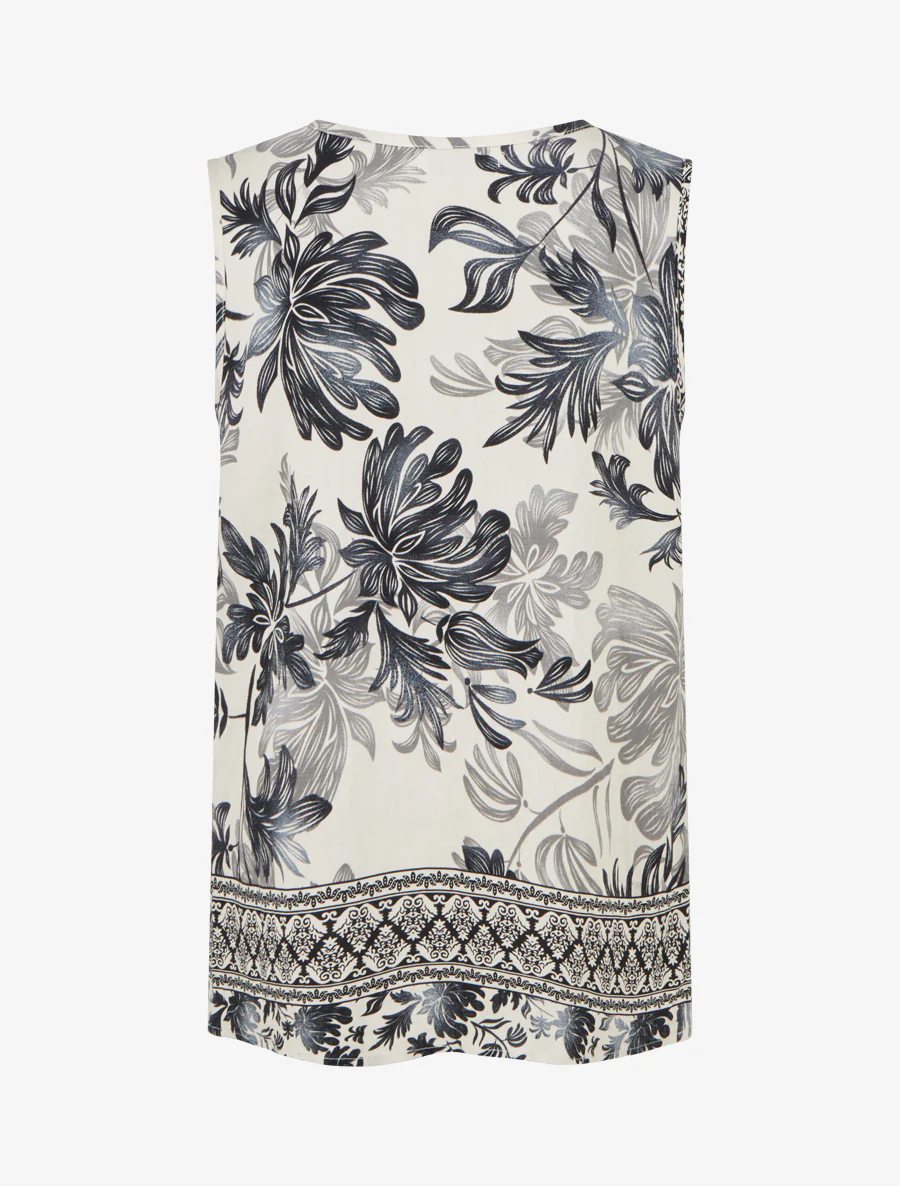 Top met V-hals en plantenprint - Marine - Image 2