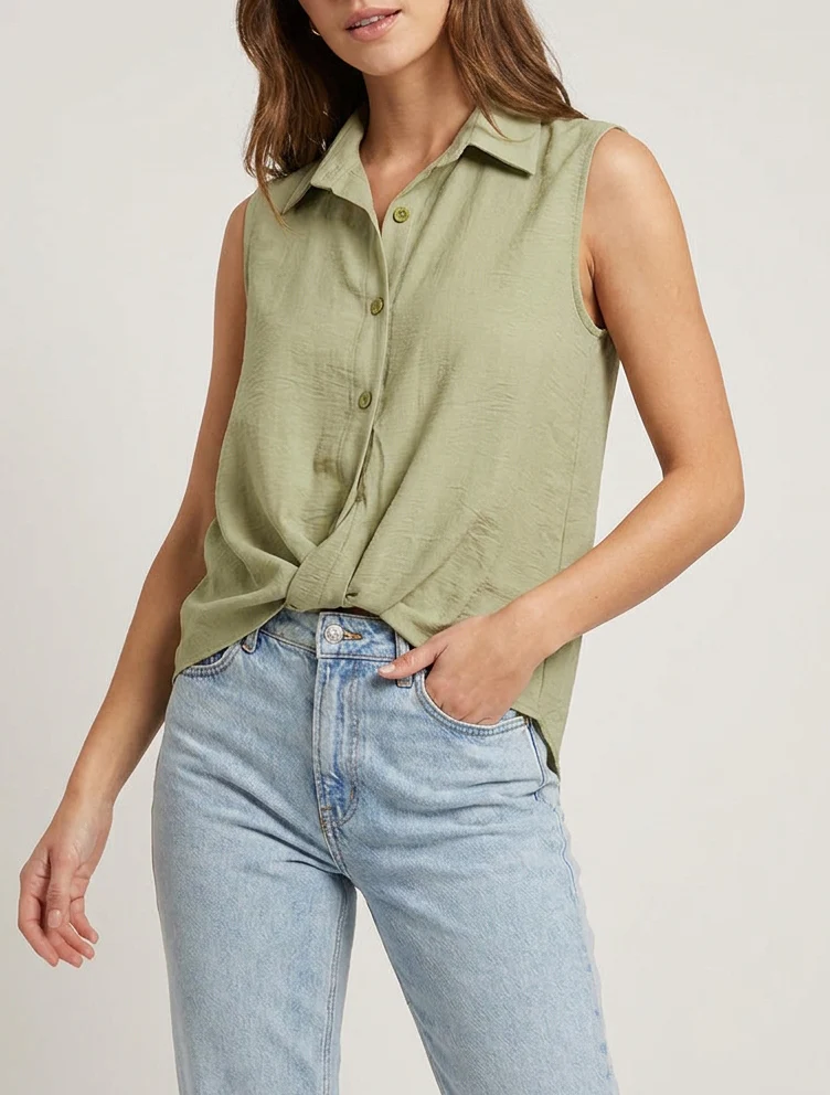 Top met vloeiende geknoopte look - Kaki - Image 4